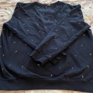 Denim & Flower Ricky Singh men’s navy blue birds print sweater pullover, size XL